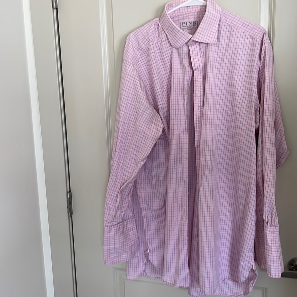 Thomas Pink French cuff shirt 17/34 pink and blue gingham